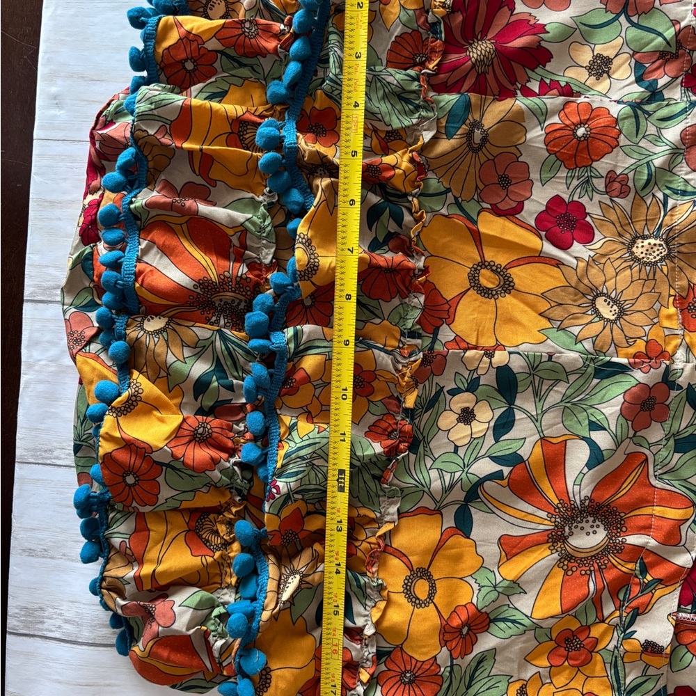 Natural Life Floral Boho Tote Bag Pom Pom Trim Colorful Hippie Purse - Picture 5 of 6